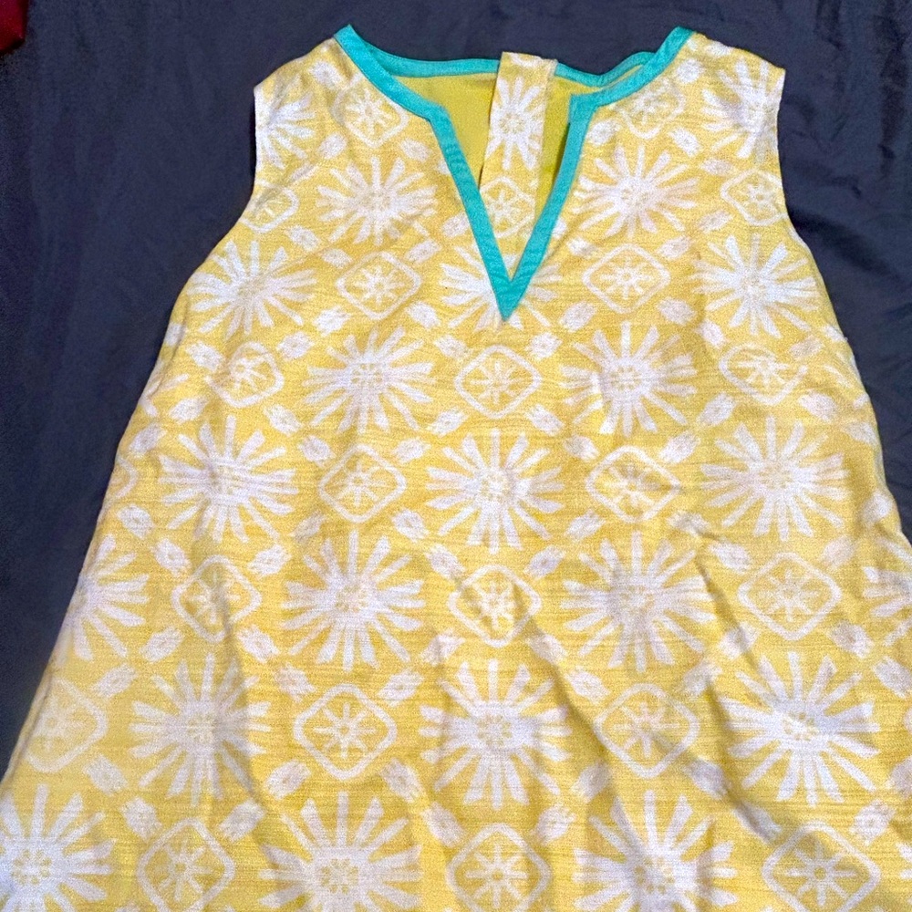 Sail to Sable Yellow and White Patterned Sleeveless Tunic with Teal Trim